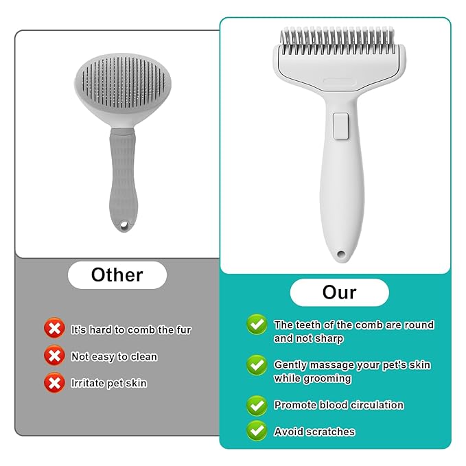Dog & Cat Brush, Deshedding Brush with Easy Release Button, Premium Grooming Tool for Shed Control & Undercoat Removal, Ideal for Long/Short Haired Pets (White)