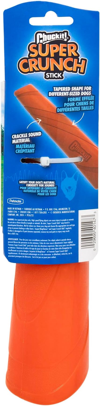 Chuckit! Super Crunch Fetch Stick Dog Toy - Durable TPR Material, Enticing Crunch Sounds, Compatible with Medium and Large Dogs, Mentally and Physically Engaging - 9.2 inches, for Breeds 20-100 lbs