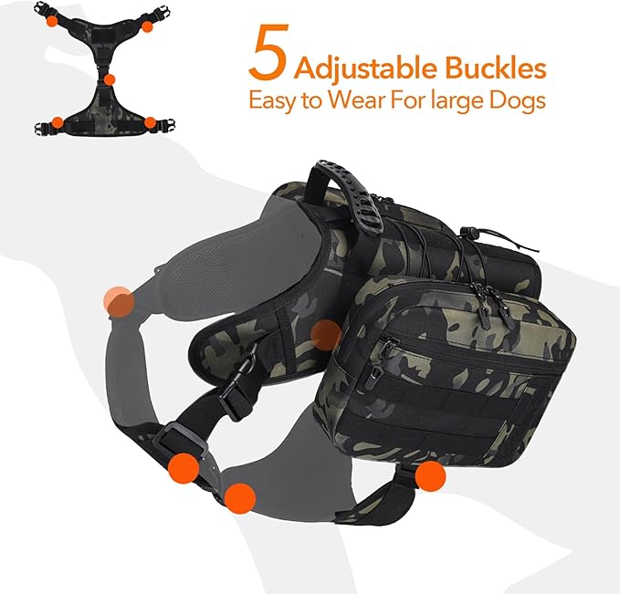 x Jumahe Dog Hiking Backpack for Large/Giant Dogs – 2 Spacious Side Bags, Breathable Waterproof Fabric, Fits Chest 30"-40" (85-120 lbs), 5 Adjustable Buckles, Outdoor Travel Vest, Red