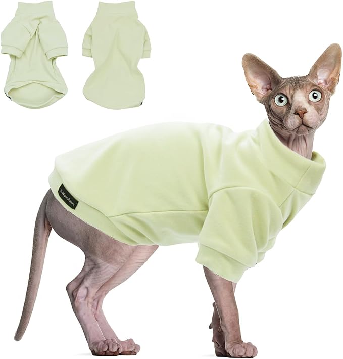 Sphynx Cat Clothes Hairless Cat Sweater Shirt Soft Warm Long Sleeves Pullover Pet Clothes Pajamas Dog Cloth for Small Dogs Kitten Clothes Pet Sweaters (Light Green, M)