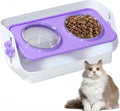 Cat and Dog Pet Double Bowl, Anti-Spill Pet Bowl, Height-Adjustable Pet Food/Water Bowl, Non-Slip, Anti-Tip, Neck Protection Pet Bowl - (Purple)