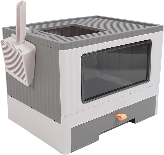 Cat Litter Box, Enclosed Cat Litter Boxes Foldable Toilet Box Potty with Front Door and Scoop Top Entry for Adult Kitten, 17.7x13.4x13.2in (Gray)