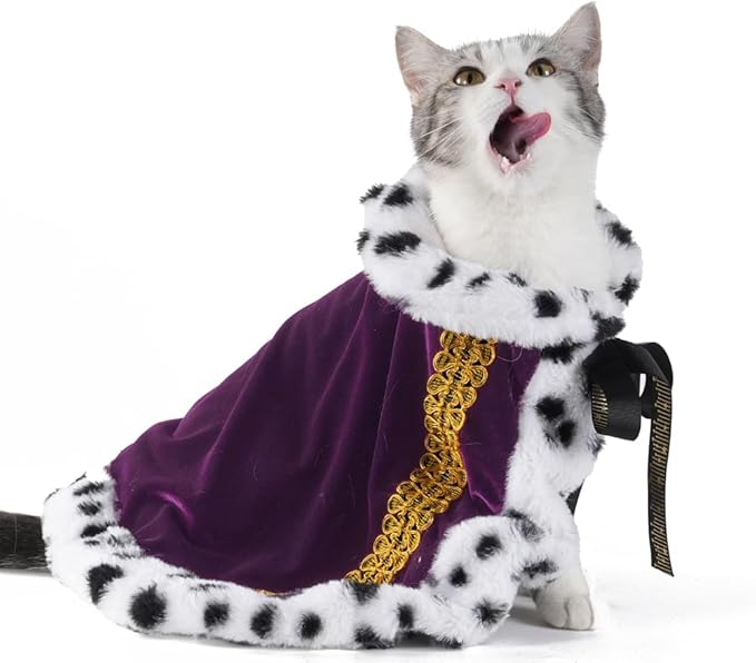 Lovelyshop pet Serial Lux Fur Purple Cat Dog Cloak for Halloween Costumes, King Queen Prince and Princess Cosplay- S