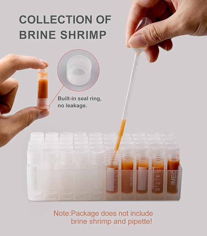 Aquarium Baby Brine Shrimp Dispense Storage Container Collection Tubes Kit for Brine Shrimp Hatchery 50 x 1.8 ml