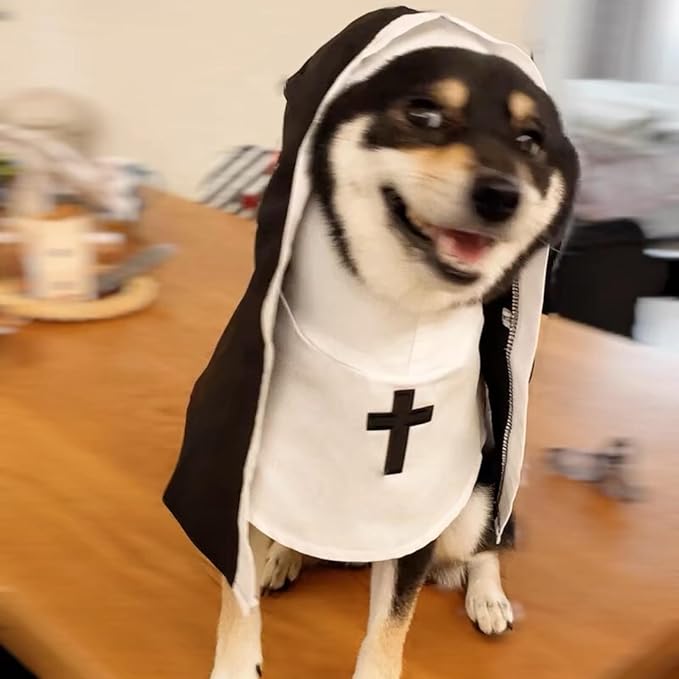 Cat/Dog Nun Costume Pet Clothing - Cute Funny Sister Habit Dress Outfit for Halloween Christmas Festival Cosplay Party (X-Large)