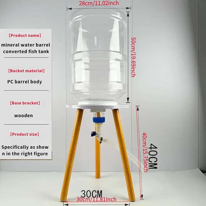 5 Gallon Upcycled Aquarium Kit with Wooden Stand - Eco-Friendly Fish Tank Starter Kit with Easy Drain Valve & Feeding Port for Betta, Turtle or Terrarium