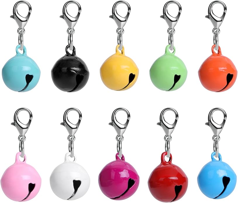 Amabro Pet Bells for Collar, 10 PCS Round Bells with Loud Crisp Sound, Multicolor Cat Dog Collar Charm Pendant Accessories for Christmas Decoration