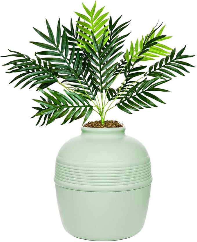 Good Pet Stuff Hidden Litter Box Planter, Decorative Cat Litter Enclosure with Carbon Filter, Artificial Plant, Easy Clean, Removable Liner, Round Style, Essentials Kit, Sage Green
