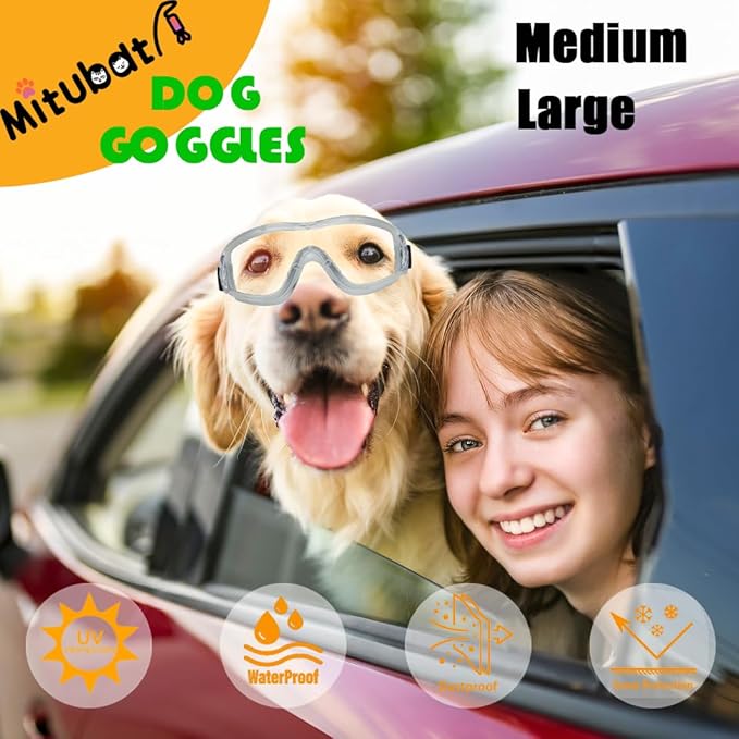 Dog Sunglasses Pet Goggles for Medium Large UV Protection Wind Protection Dust Protection Adjustable Strap Dog Glasses Suitable for Snow Beach Motorcycle