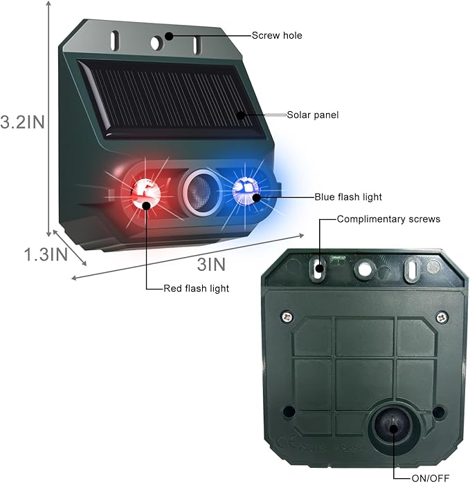 2026 4 Packs Solar Ultrasonic Nocturnal Animal Repeller,Ultrasonic Bird Cat Deterrent Outdoor for Yard Farm,Predator Lights with Red&Blue for Cat Fox,Effective Deer Repellent Outdoor for Chicken Coop