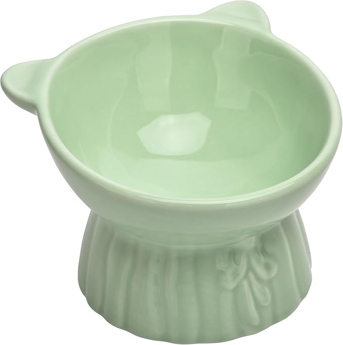 Elevated Cat Food Bowl,8 Oz Ceramic Raised and Tilted Water Bowl,Anti Vomiting and Protect Pets Spines Dishes for Fat Faced Cat, Indoor Cats,Kitten,Small Dog (Black)