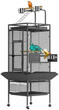 61" Large Bird Cage, Metal Parrot Cage with Play Top, Rolling Stand & Bowls - Bird Aviary for Macaws, Cockatoos, Conures, Black
