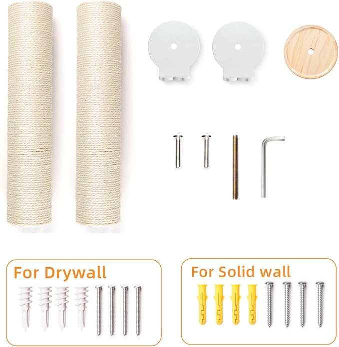 ESPETS 34'' Tall Sisal Rope Cat Scratching Post, Wall Mount 2 Ties Cat Pole - Vertical Cat Wall Scratcher, Cat Wall Furniture