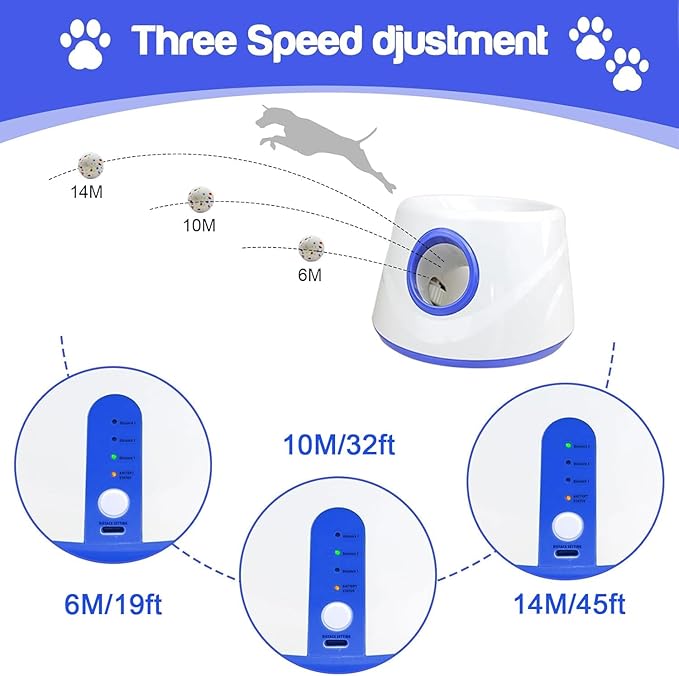 Dog Ball Thrower Launcher, Automatic Ball Launcher for Dogs, 3 Adjustable Distance Settings, Indoor OutdoorInteractive Toy, with 3 2.3-inch Balls, Small/Medium Sized Dog Thrower