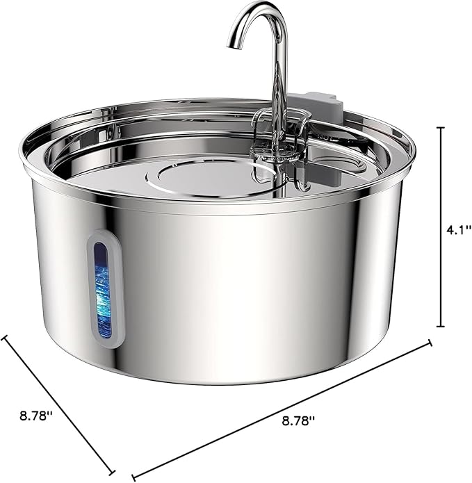 Cat Water Fountain Stainless Steel - 108oz/3.2L Large Capacity Cat Fountain for Drinking, Ultra Quiet Metal Pet Water Fountain for Cats, Small Dogs, Multiple Pets