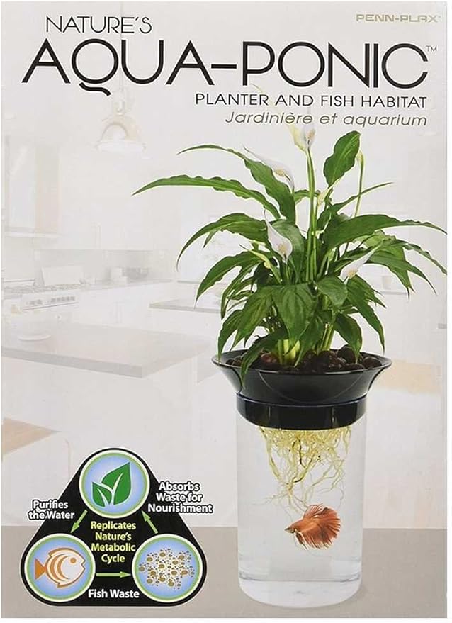 Penn-Plax (APON1) Aquaponic Planter and Aquarium for Betta Fish Tank Promotes Healthy Hydroponic Environment for Plants and Fish