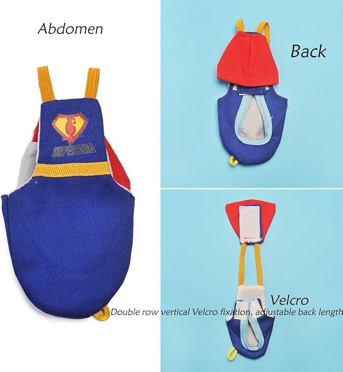 Parrot Flight Suit Diaper (Without Leash) - Reusable Bird Diaper for Budgies, Lovebirds, Cockatiels, and More - Fabric Bird Suit (Blue Superman-S)