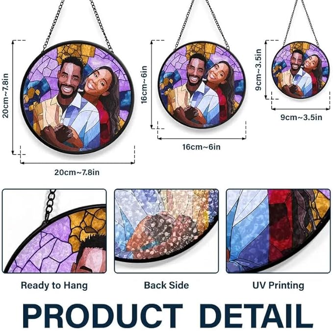 Personalized Couples Photo Stained Glass Catcher, Custom Photo Portrait Couple Family Stained Glass Window Hanging Catcher, Gifts for Newlyweds, Wedding, Couple, Valentine's Day Gift/25