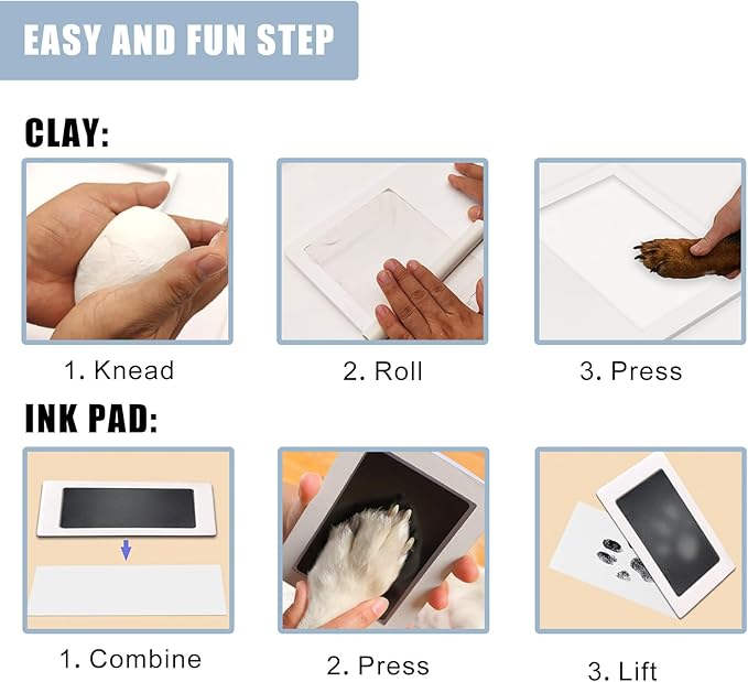 Paw Print Impression Kit for Dogs and Cats, 2 Clay, Large Ink Pad, Pet Memorial Keepsake, DIY Memorial Gift for Pet Owners, Black