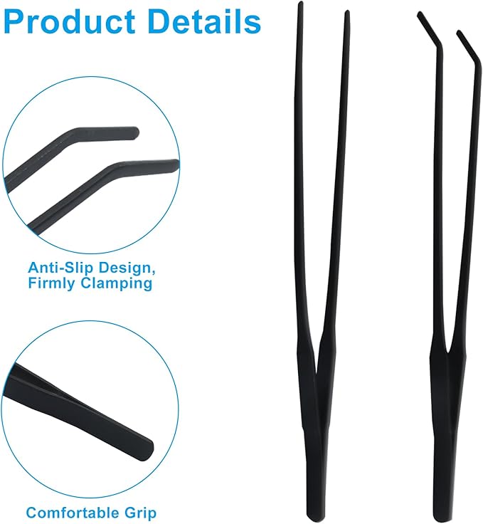 Zorfeter 2 PCS Extra Long Reptile Feeding Tongs, Stainless Steel Tweezers Rubber Tip, Long Terrarium Supplies for Bearded Dragon/Aquarium/Snake Tank(10.63 Inch)