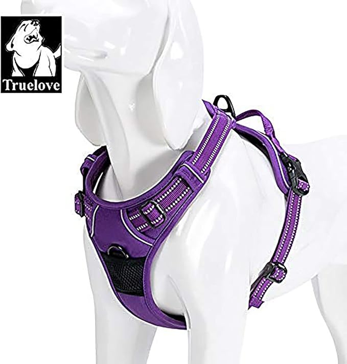 TRUE LOVE Adjustable No-Pull Dog Harness Reflective Pup Vest Harnesses Comfortable Control Brilliant Colors Truelove TLH5651(Purple,L)