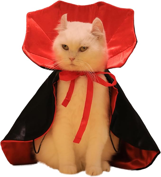 Dog Cat Vampire Cloak Costume, Pet Halloween Cape for Small Medium Dogs Cats Puppy