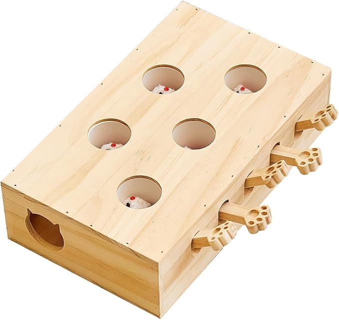 Whack a Mole Cat Toy with Pop Up Mice - Interactive Puzzle Game & Scratch Board for Indoor Cats, Mental Enrichment and Exercise, Fun Cat Puzzle Box Toy