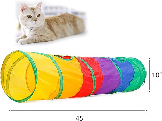 Cat Tunnel for Indoor Cats Interactive, Rabbit Tunnel Toys, Pet Toys Play Tunnels for Cats Kittens Rabbits Puppies Crinkle Pop Up Rainbow 45"