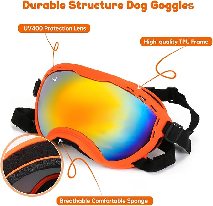 Dog Goggles,UV Protection Dog Sunglasses for Medium-Large Breed,Dogs Eye Protection with Adjustable Strap (Orange)