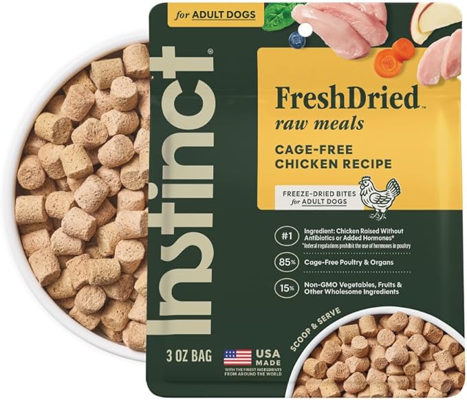 Instinct Freeze-Dried Meals, FreshDried Bites, Natural Dog Food, Grain-Free - Cage-Free Chicken, 3 oz. Bag