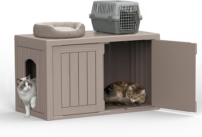 Hidden Cat Litter Box, Cat Litter Box Enclosure Furniture with Double Door, Indoor Outdoor Cat House, Adjustable Partition & Side End Table Design, Easy to Clean & Assemble(Grey)