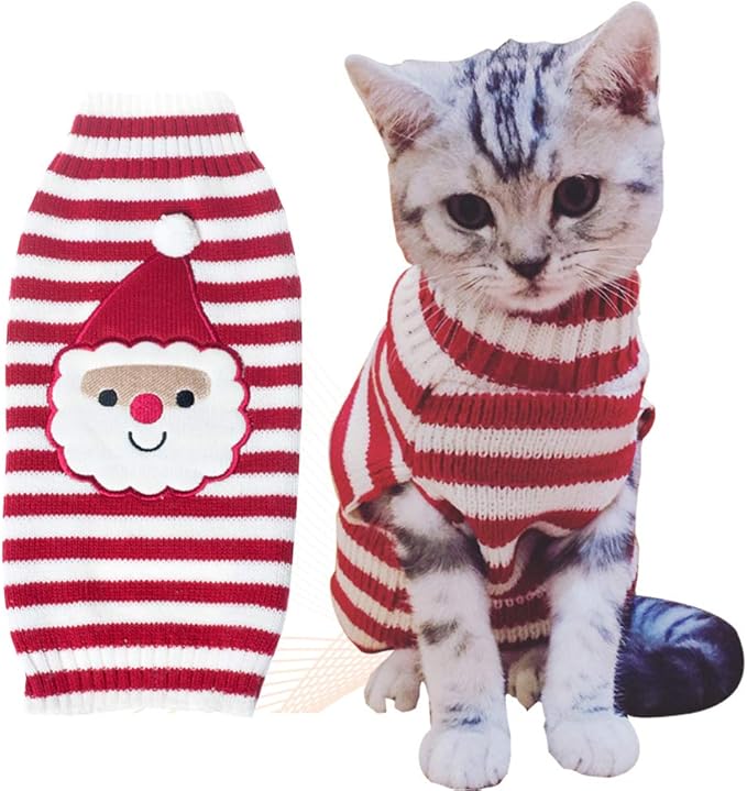 Cat Sweater Christmas Santa Claus Pet Cat Winter Knitwear Warm Clothes
