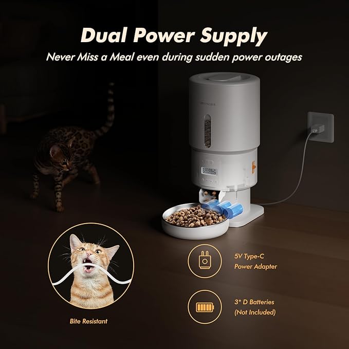 Automatic Cat Feeder - 5L Anti-Clog Cat Food Dispenser Keeps 2-15mm Dry Food Fresh, 10s Voice, 1-6 Meals/Day, Programmable Portions, 180-Day Battery Life, Easy to Clean Auto Pet Feeder for Small Dog