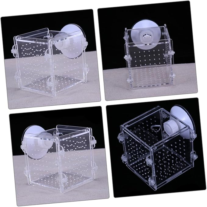 Mobestech Acrylic Fish Breeding Box with Divider 8x8x8.8cm Aquarium Fish Isolation Case Breeder Container for Betta Fry Shrimp Hatchery