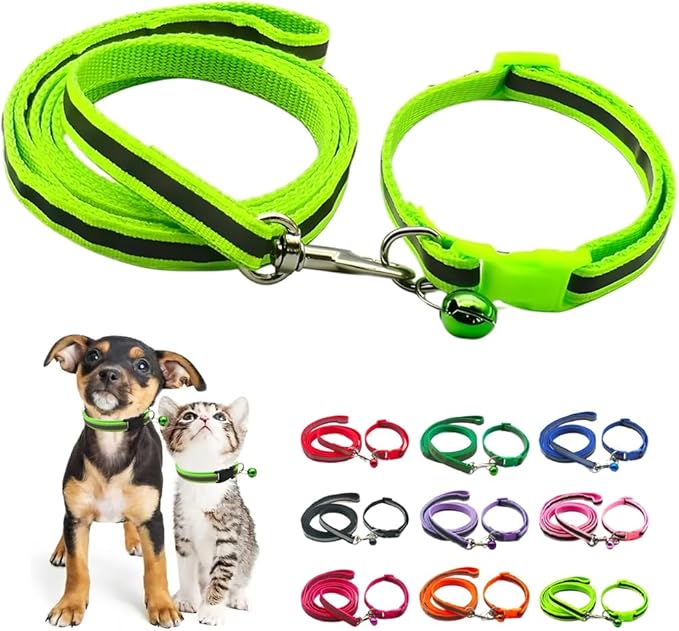 Reflective Puppy Collar and Leash Sets, XXS Dog Collar and Leash Set Adjustable Quick Release Cat Collar with Bell for Tiny Little XXS XS Extra Small Breed Pets Dogs Kittens Girls Boys