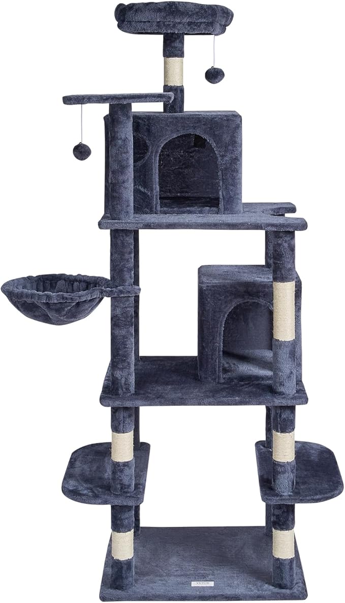 VEVOR Cat Tree for Indoor Cats, 68.5" Cat Tower with 2 Cat Condos, Sisal Scratching Post, Hammock, Top Perch, Jumping Platforms, Large Cat Furniture Activity Center with Hang Ball, Dark Grey