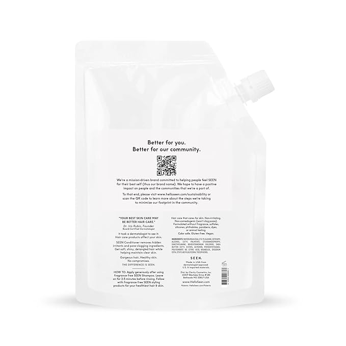 SEEN Conditioner Eco-Refill, Fragrance Free - Non-Comedogenic Hair Conditioner- Dermatologist-Developed - Safe for Sensitive, Eczema & Acne Prone Skin