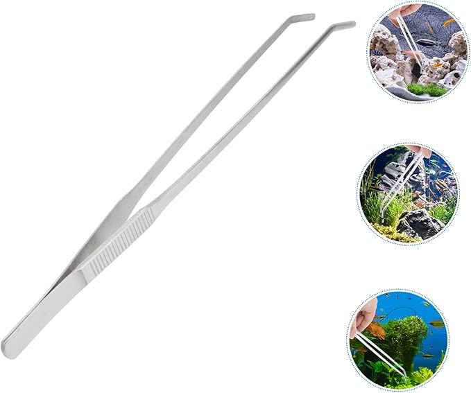 Angoily 27cm Curved Tip Stainless Steel Tweezers for Aquarium Plant Tweezers Fine Tip for Fishtank Cleaning Tools