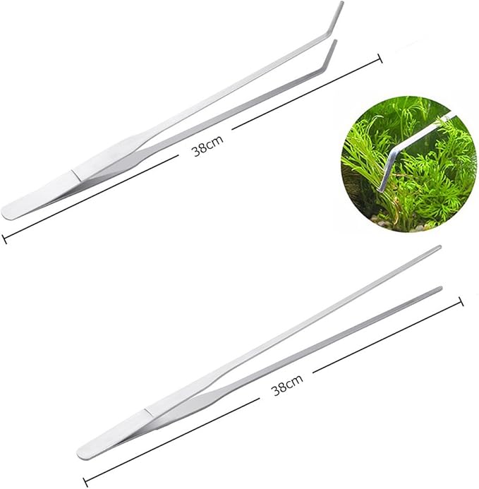 Aquarium Tools Kit Long Stainless Steel Straight Curved Tweezers Scissors Set for Fish Tank Aquascaping pack of 3-38cm Tweezers