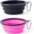 Dog Bowl Pet Collapsible Bowls, 2 Pack Collapsible Dog Water Bowls for Cats Dogs, Portable Pet Feeding Watering Dish for Walking Parking Traveling with 2 Carabiners (Black+Pink, Medium)