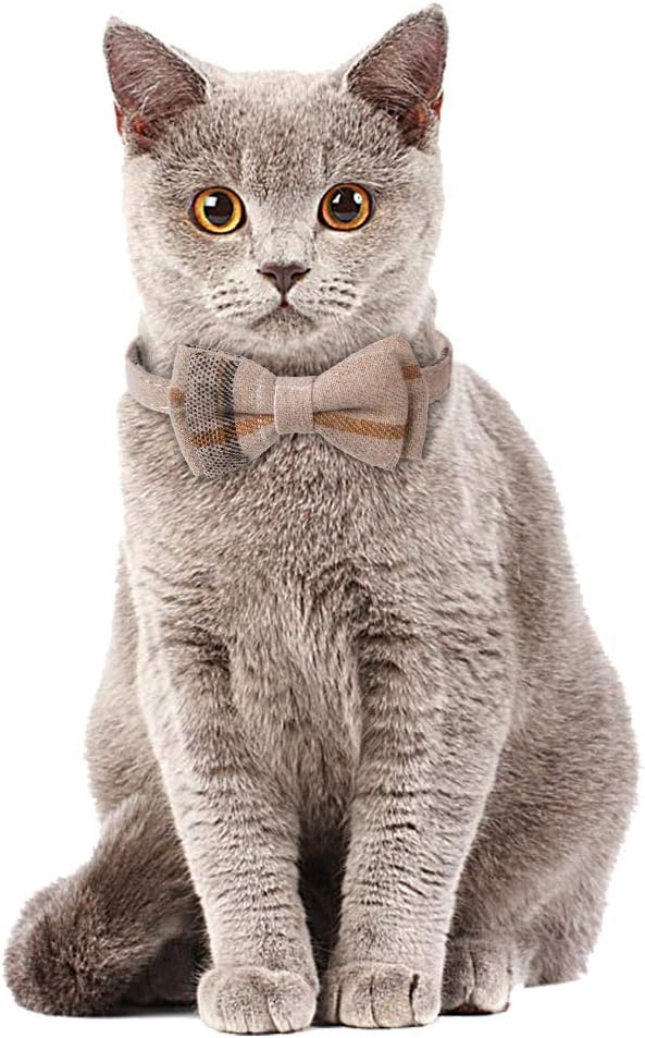 Faleela Breakaway Cat Collar with Bells - 2 Pack Cat Collar with Bells, Cat Collars with Bandana, Accessories for Pet Collars, Adjustable for Cats and Small Dogs (Beige+Brown)