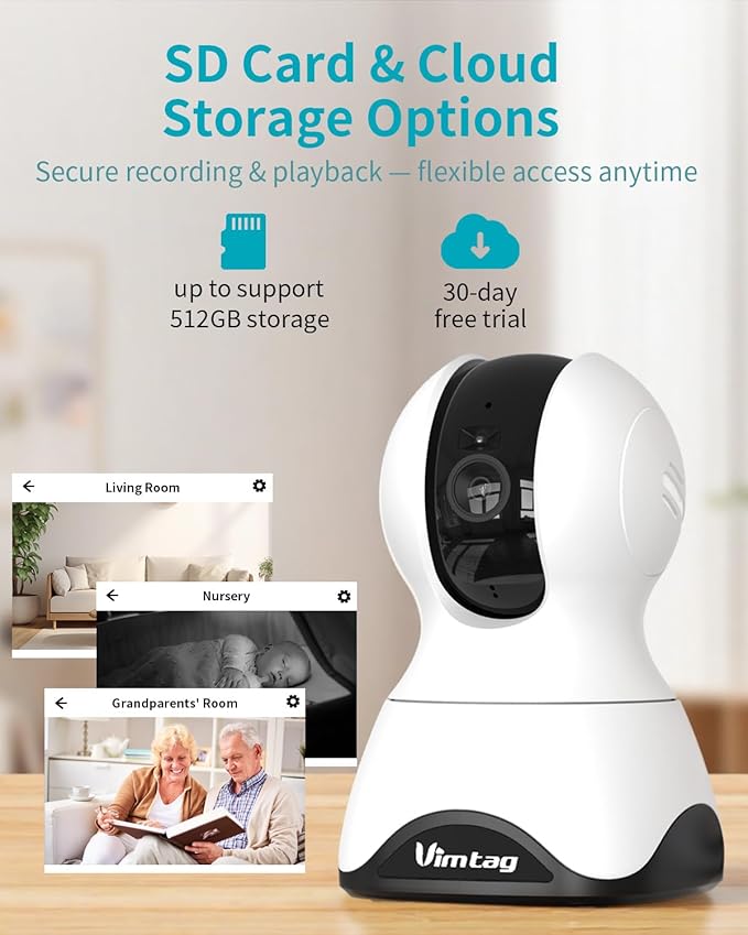 VIMTAG 4K Security Camera Indoor, 5G Pet Camera with Phone App for Dog/Cat, 360° Pan/Tilt Cameras for Home/Nanny/Baby/Room, Night Vision, Motion Tracking, Dual-Band WiFi, 2-Way Audio, Cloud & SD Card