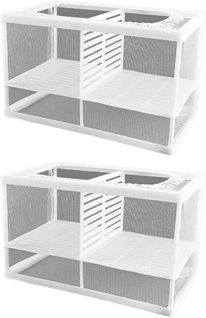 2PCS Protective Aquariums Breeding Cage Netting Nursery Tanks with Suction Cup for Fry Rearing and Secure Observation Fish Breeding Box with Suction Cup