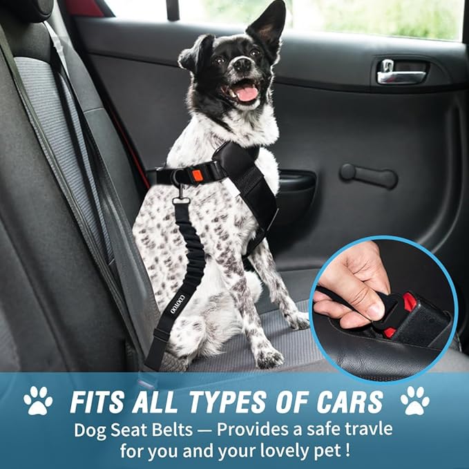 COOYOO Dog Seat Belt, Durability Retractable Dog Car Harness Adjustable Dog Seat Belt for Vehicle Nylon Pet Safety Seat Belts Heavy Duty & Elastic