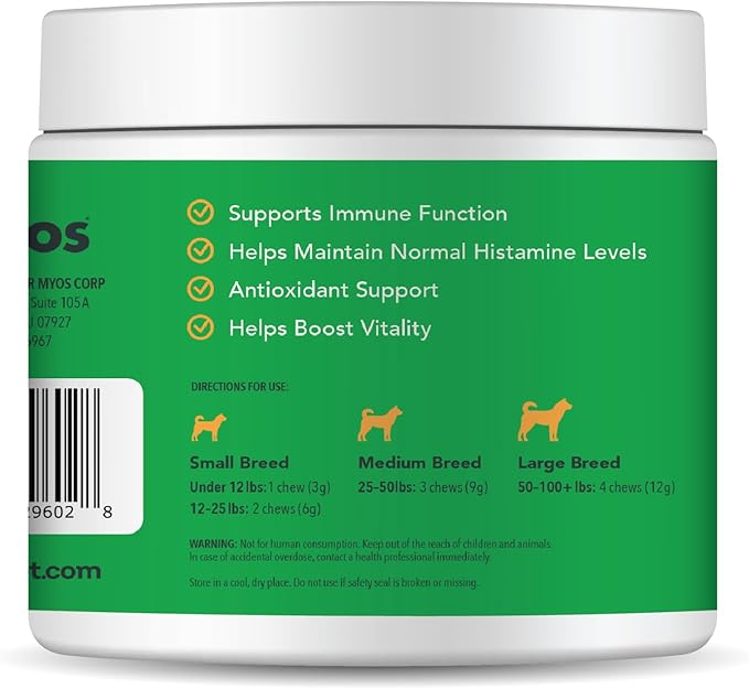 MYOS Immunity Chew for Dogs - Immune System Support, Antioxidants, Helps Cellular Health & Vitality- with Colostrum, Resveratrol, Astragalus Root, and Mushrooms- Daily Chewable Supplement