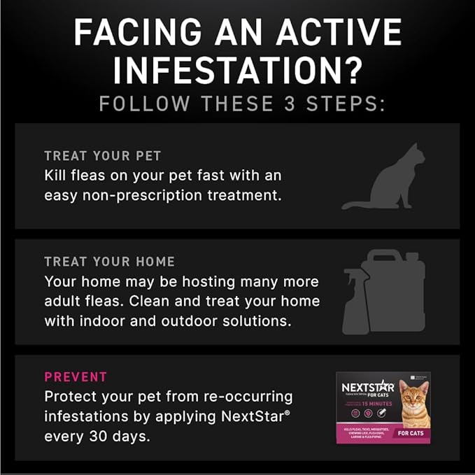NEXTSTAR Flea and Tick Prevention for Cats, Repellent, and Control, Fast Acting Waterproof Topical Drops for Cats Over 3.5 lbs, 3+1 Month Bundle