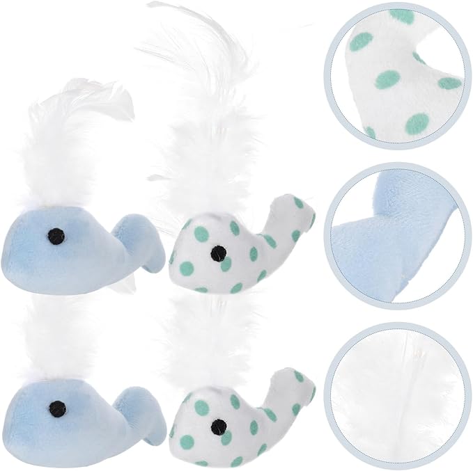 ABOOFAN Interactive Plush Whale Cat Toys 3 Pack with Bell for Indoor Cats Lightweight Soft Stuffed Kitten Toys for Exercise Anxiety Relief