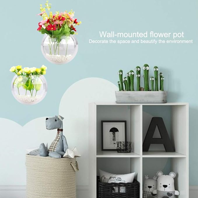 Acrylic Wall Mounted Fish Bowl, Hanging Aquarium Transparent Plastic Bubble Gold & Betta Fish Tank,Round Pot Flower Plant Vase Home Decoration (XL: 350mm)