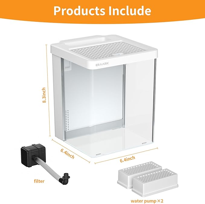 Smart Betta Fish Tank 1.5 Gallon Aquarium with Filter LED Light, Water Pump, Fish Bowl (White)