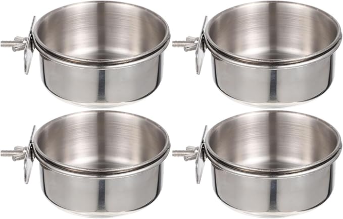 Yardwe Parrot Feed Cup Stainless Steel Bird Feeder 4.92X3.93X3.54In Bird Food Bowl Cage Accessory for Parakeet Cockatiel Conure Budgie